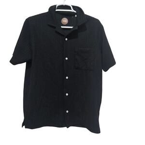 Common People Black Textured Button Down Shirt Mens Small Stretch